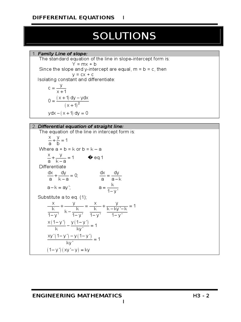 Differential Equations Solutions Slope Equations