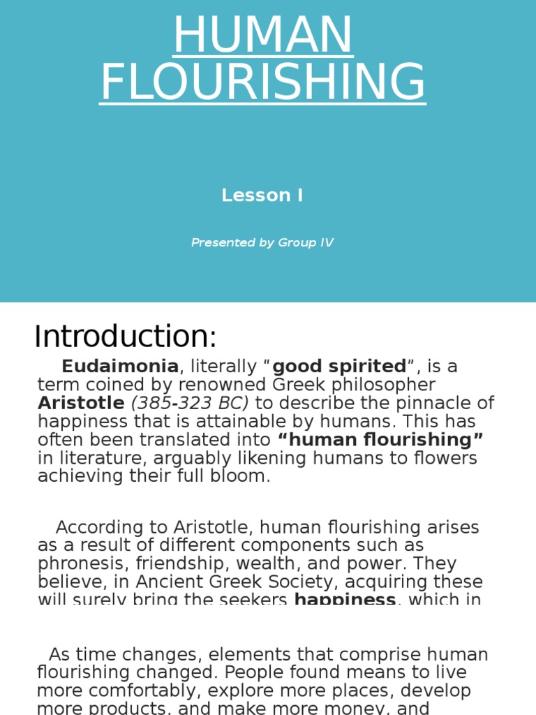 Group 4 Lesson 1, Human Flourishing PDF Experiment Science