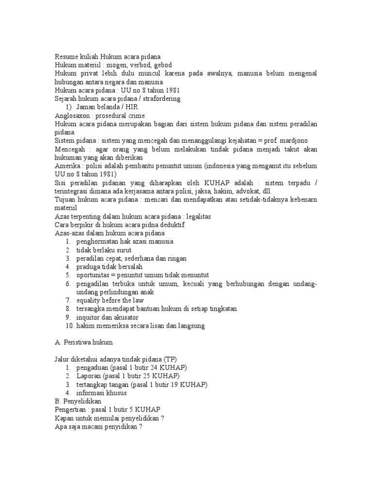 Resume Kuliah Hukum Acara Pidana