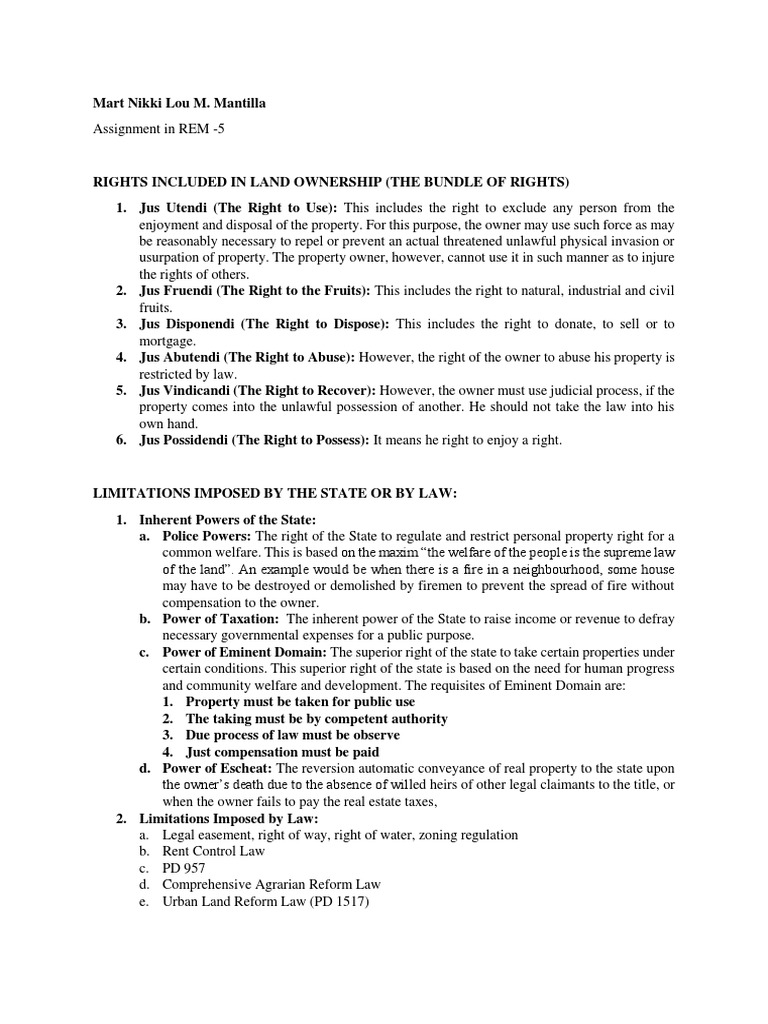 Bundle of Rights in Land Ownership | PDF | Ownership | Taxes