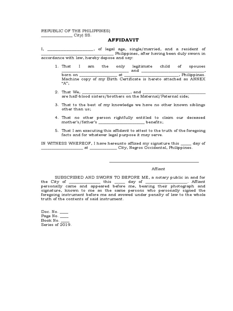 Affidavit of Proof of Relationship PDF
