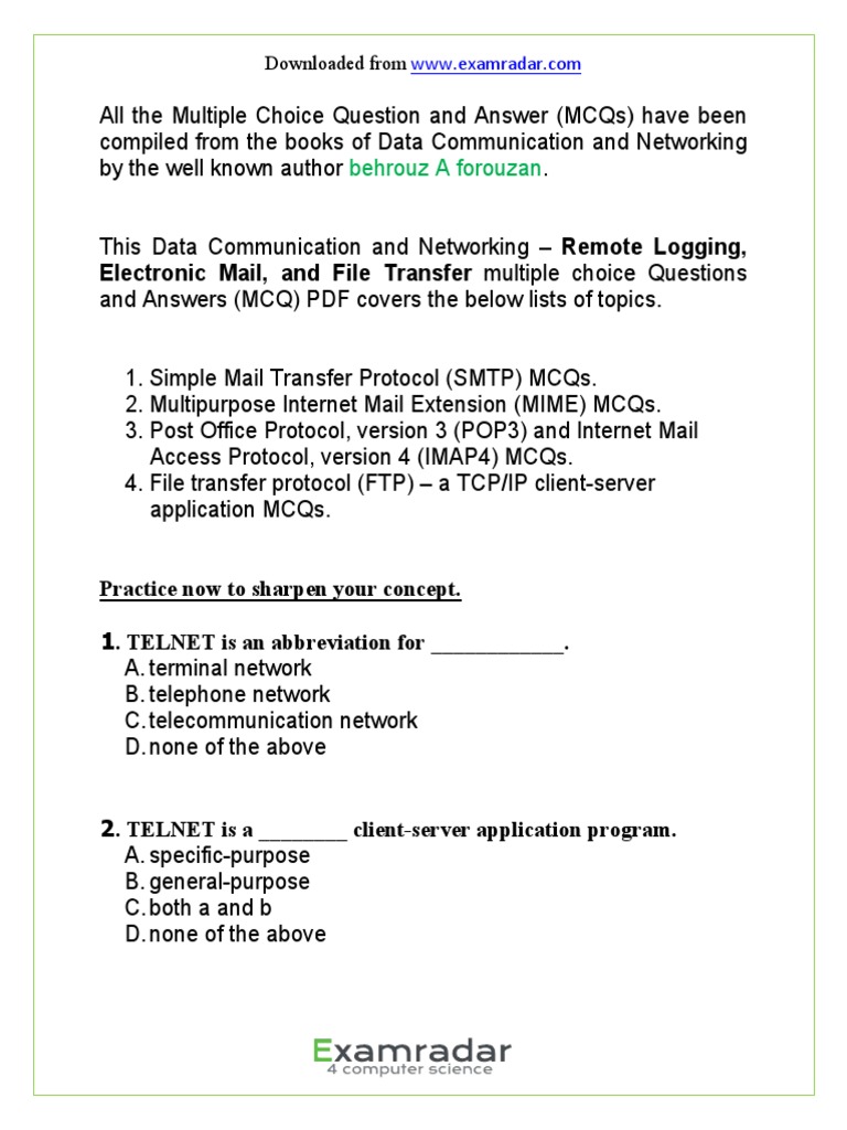 File Transfer Multiple Choice Questions and Answers PDF Download Free