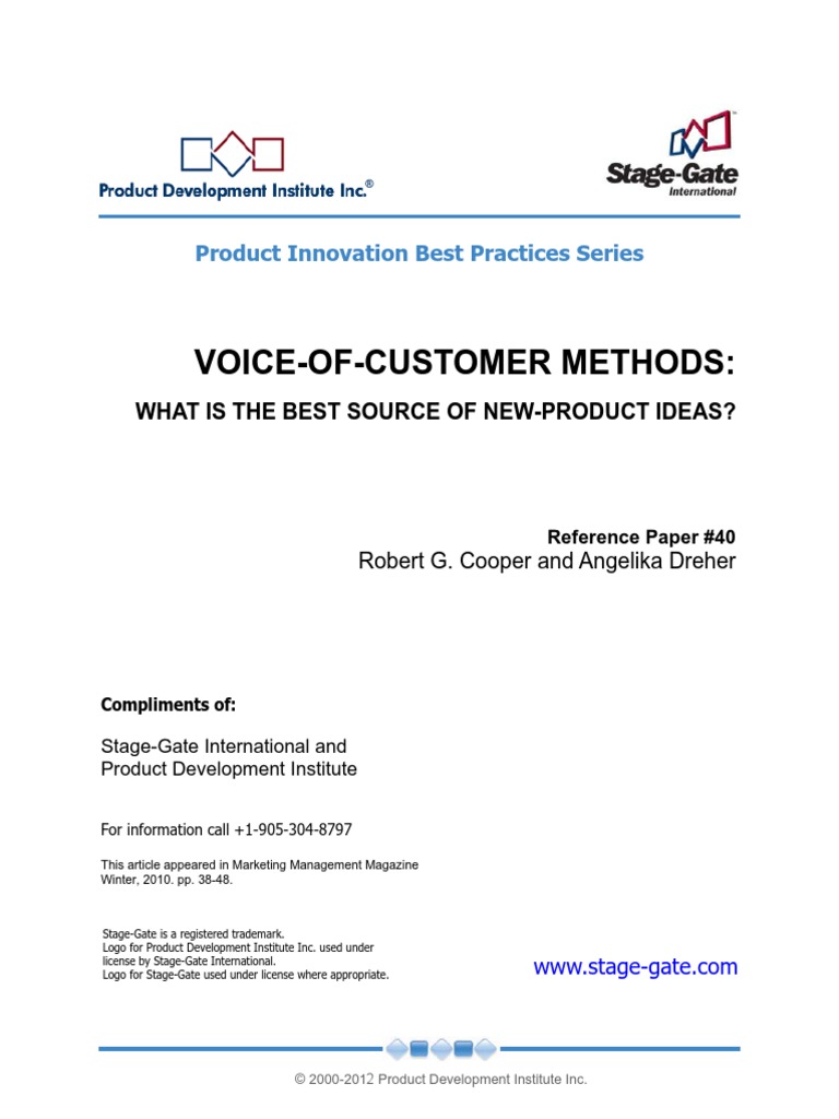 Voice of Customer Robert Cooper PDF | PDF | Innovation | Brainstorming