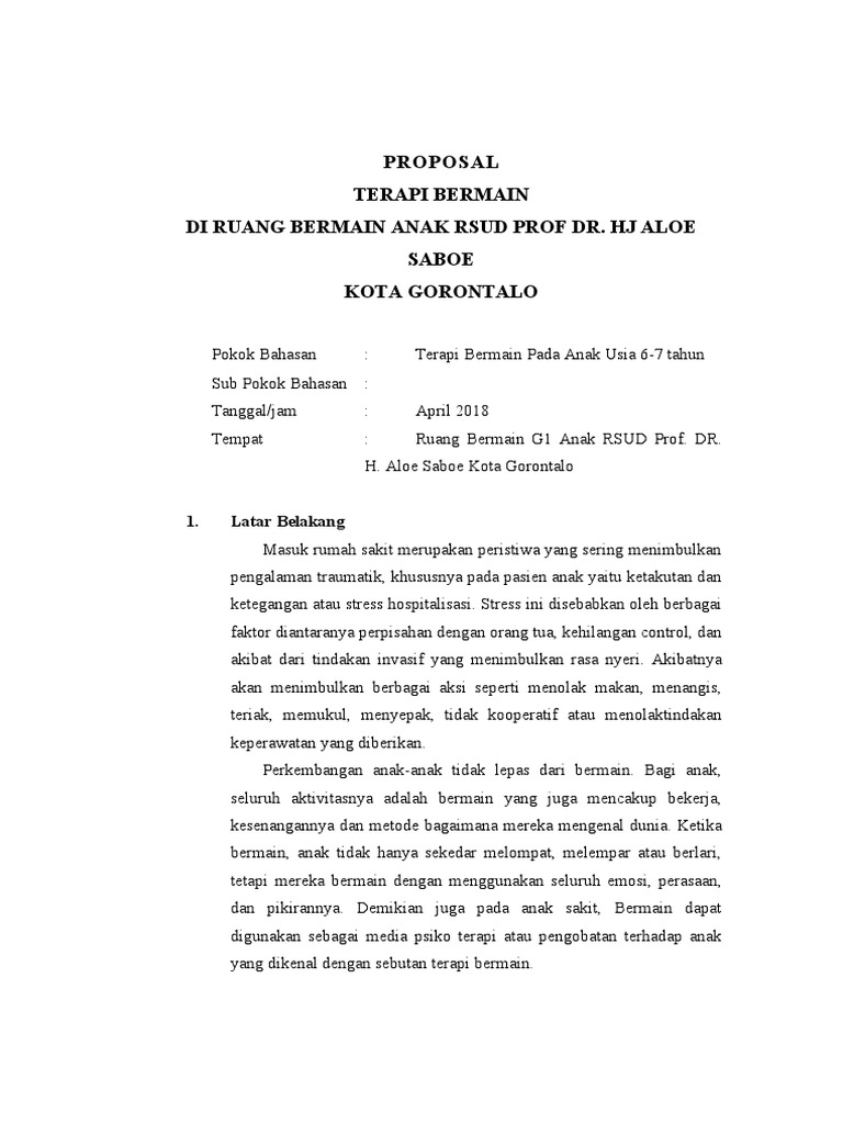 Proposal Terapi Bermain Anak Usia 6 7 Tahun Pdf