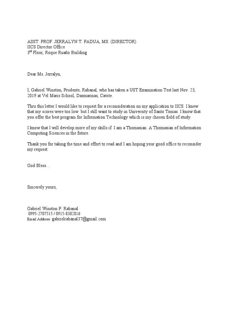UST Reconsideration Letter | PDF
