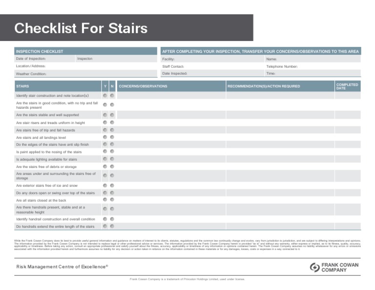 Inspection Checklist For Staircase PDF | PDF | Stairs | Common Law