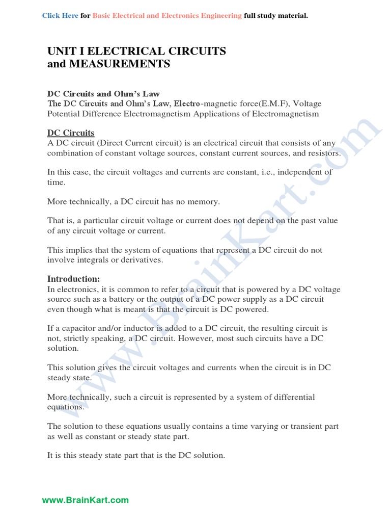 Electrical Engineering Basics | PDF | Electrical Network | Direct Current
