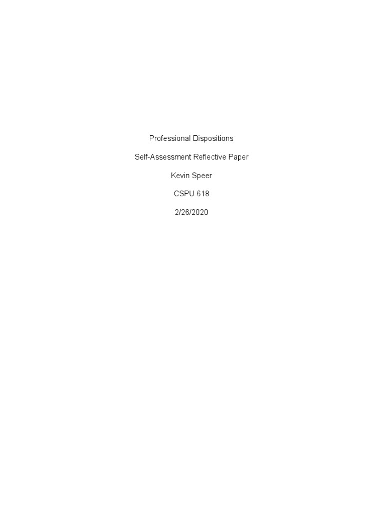 Professional Dispositions Self-Assessment Reflective Paper Kevin Speer, PDF, Communication