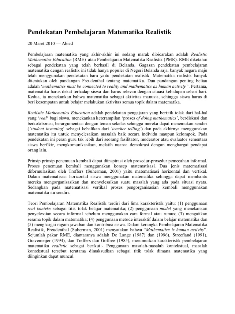 Pendekatan Pembelajaran Matematika