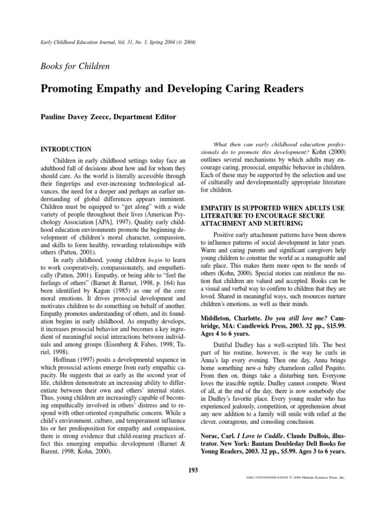 Promoting Empathy in Early Readers | PDF | Empathy | Early Childhood ...