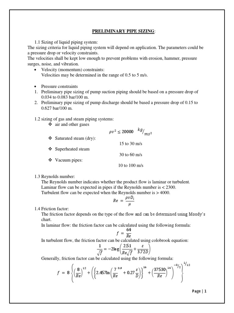 Pipe Sizing and Reynolds Criteria Guide | PDF | Fluid Dynamics ...