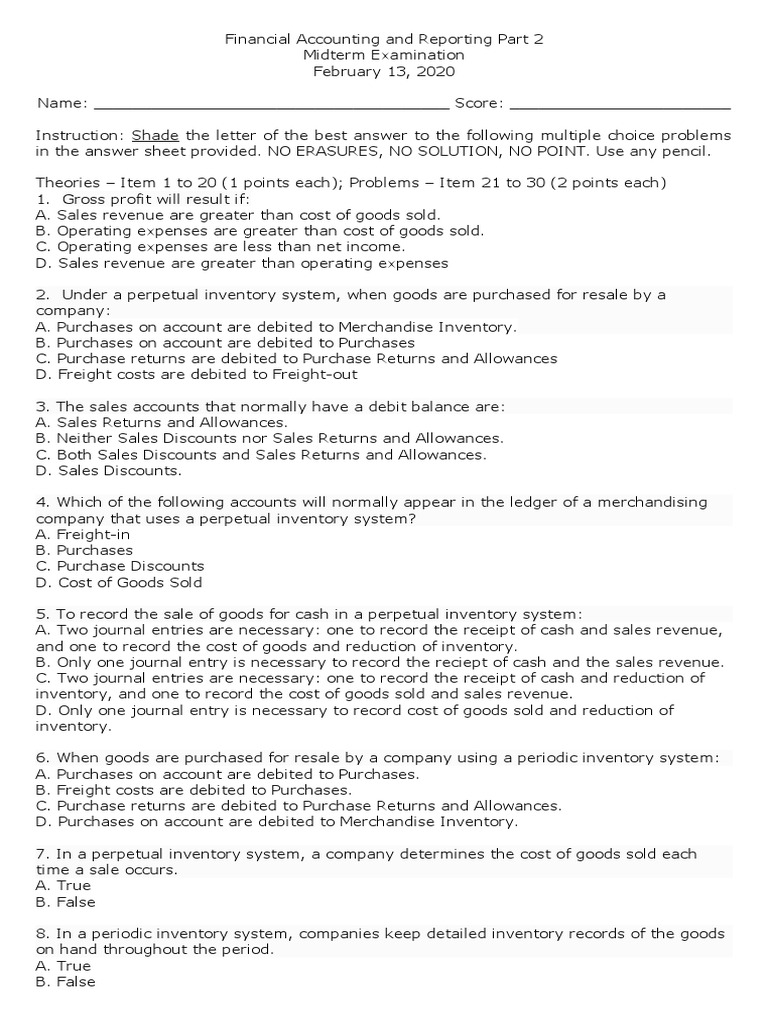 Financial Accounting Midterm Exam 2020 | PDF | Debits And Credits ...