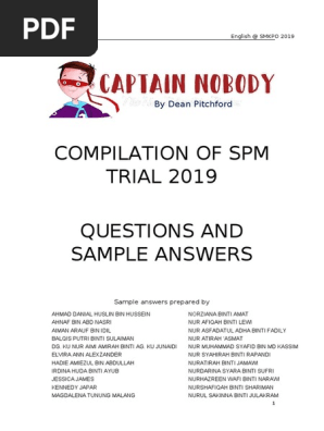 Answers Compilation Of Section D Captain Nobody Trial 2019 Pdf Courage Love
