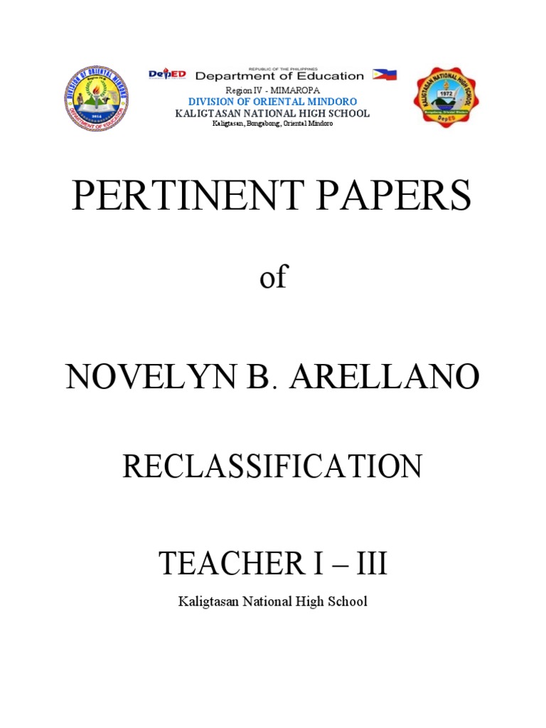Reclassification Cover Page for DepEd | PDF | Wellness