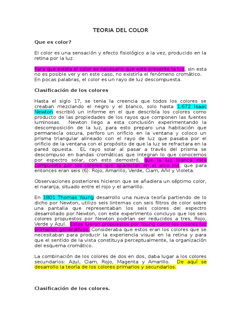 Teoría del Color: Clasificación y Dimensiones | PDF | Amarillo | Color