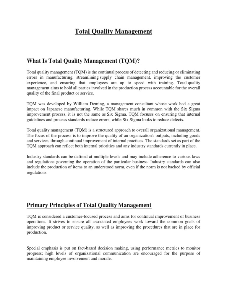 Total Quality Management | PDF | Quality Management | Six Sigma