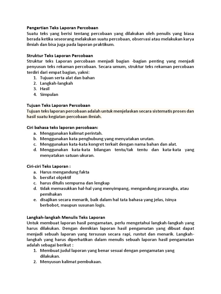 Pengertian Teks Laporan Percobaan Pdf