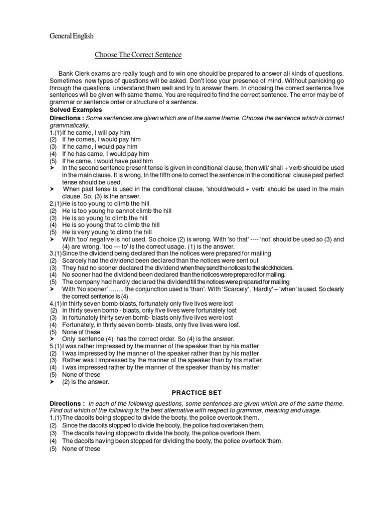 03 Choose The Correct Sentence | PDF | Question | Sentence (Linguistics)