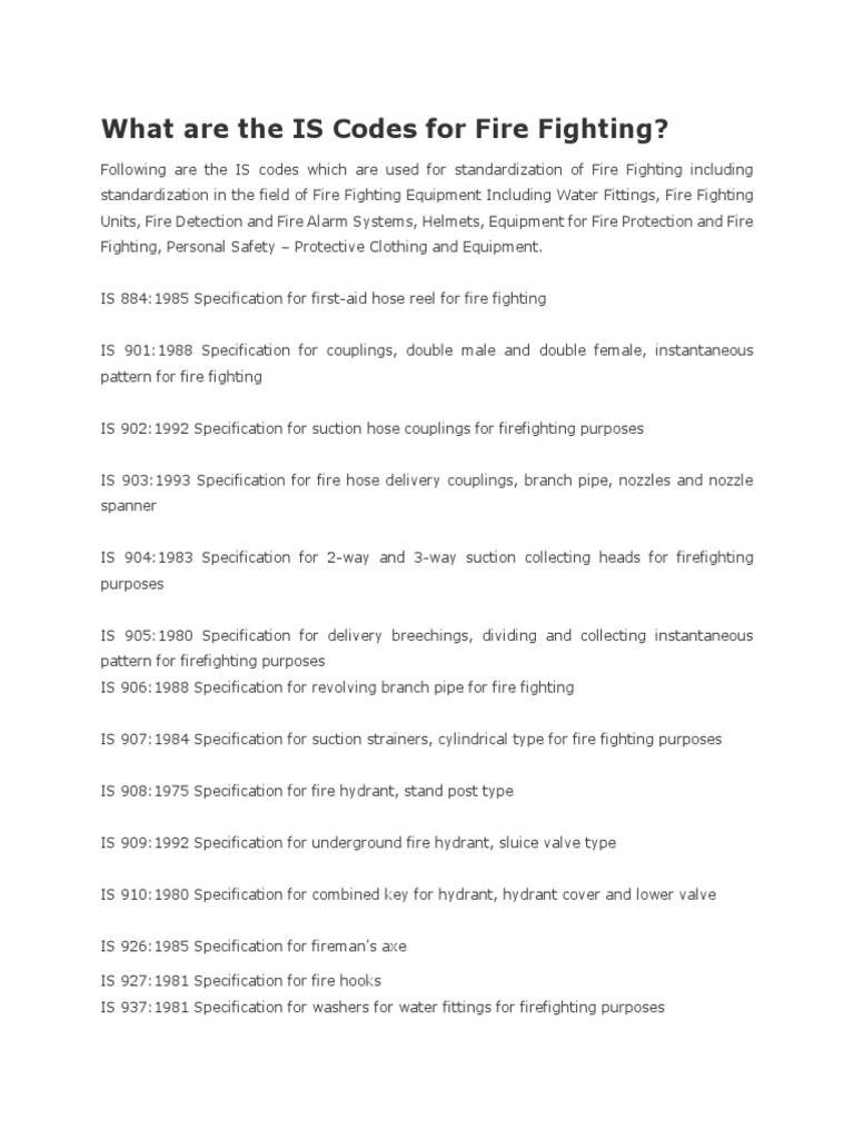 Fire Fighting Codes PDF Firefighting Firefighter