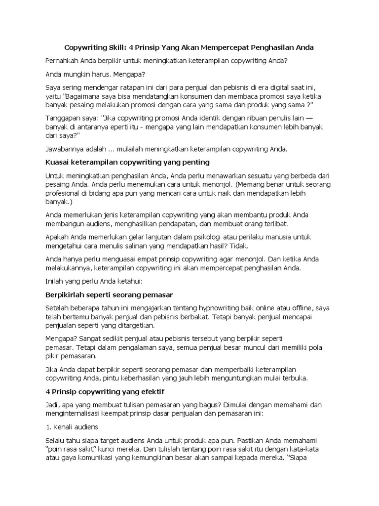 4 Prinsip Copywriting untuk Penghasilan | PDF