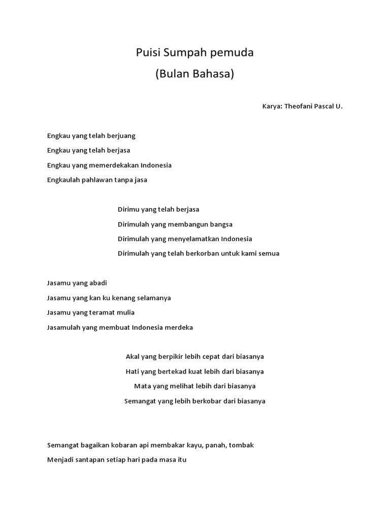 Puisi Sumpah Pemuda: Menghargai Jasa Pahlawan | PDF | Agama ...