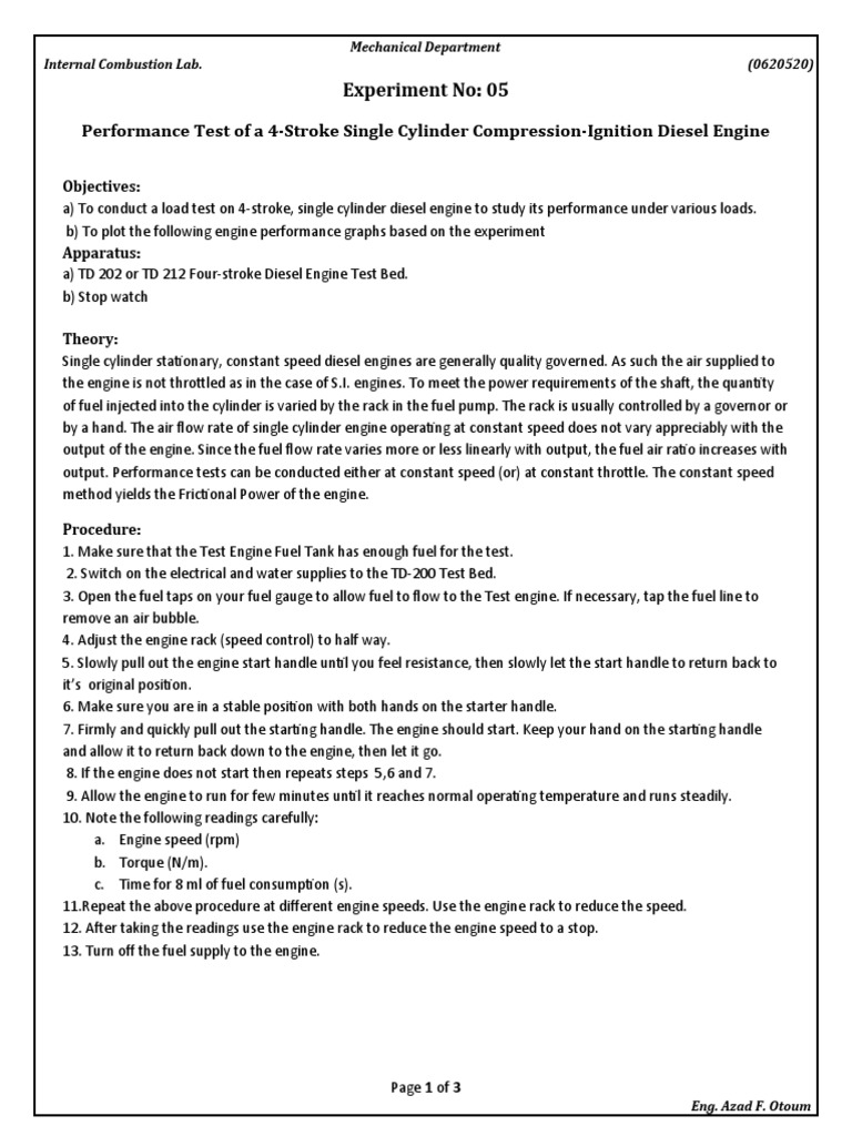 Diesel Engine Performance Testing | PDF | Internal Combustion Engine ...