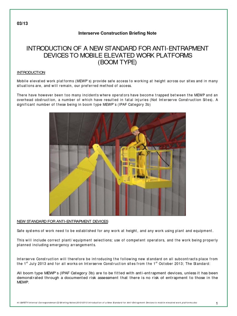 Interserve Standard For Anti Entrapment Devices To Mewps | PDF ...