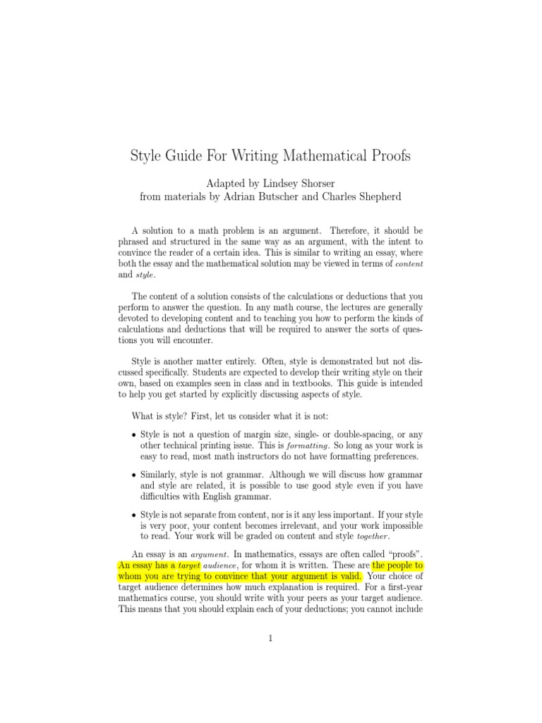 Mathematical Proof Writing Style Guide | PDF | Argument | Essays