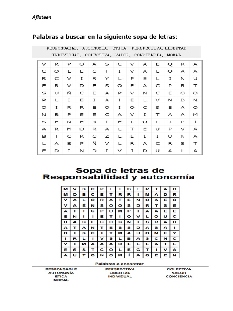 Palabras A Buscar en La Siguiente Sopa de Letras | PDF