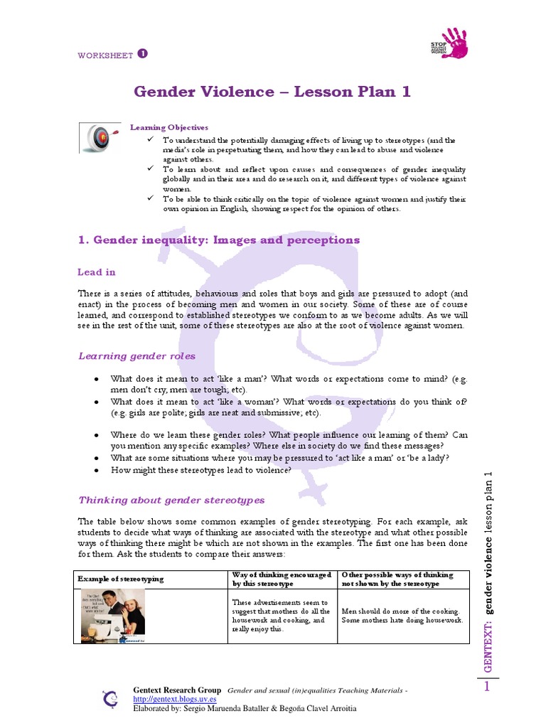 GV Lesson Plan SC | PDF | Woman | Gender Role