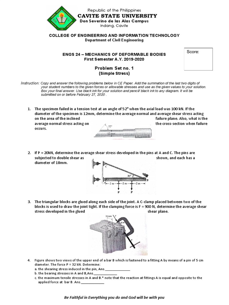 Problem Set 1 CE Part 2 | PDF | Stress (Mechanics) | Shear Stress