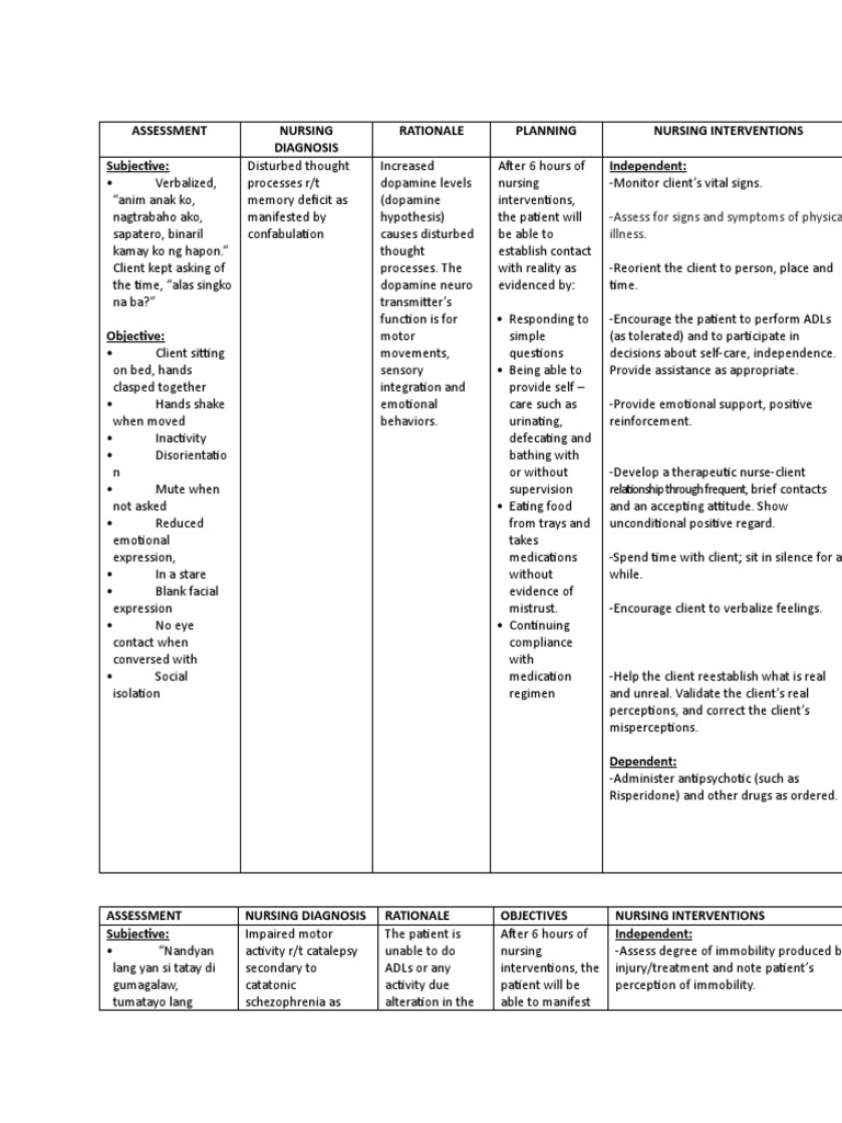 Nursing Care Plan for Schizophrenia | PDF | Nursing | Schizophrenia