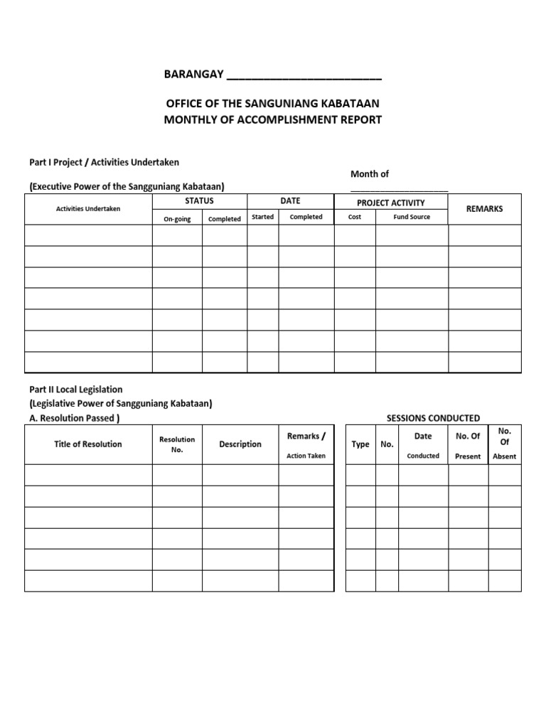 SK Monthly Accomplishment Report Template | PDF