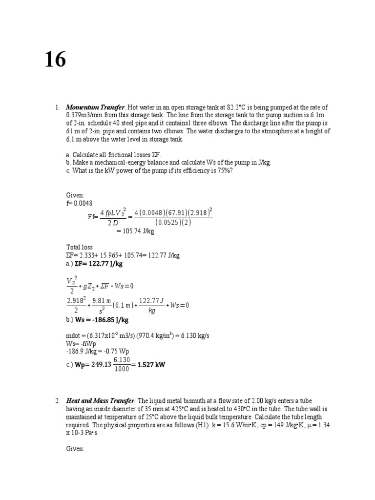 Friction Losses and Pump Horsepower PDF Chemical Equilibrium Pump