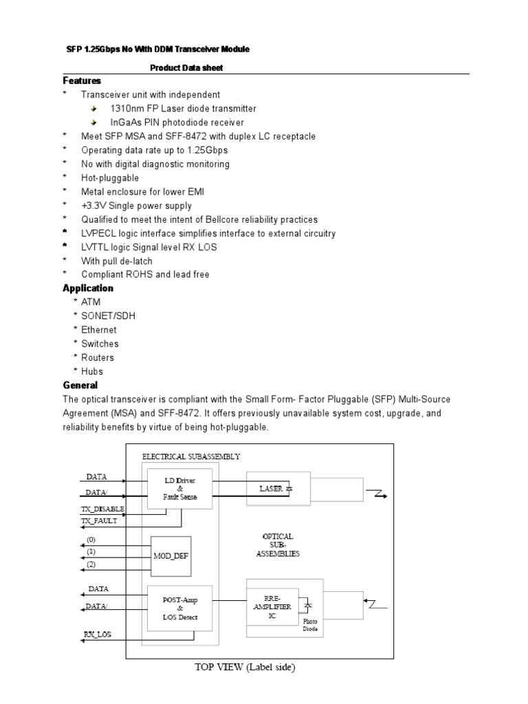 1.25Gbps SFP Transceiver Module Data | PDF | Telecommunications ...
