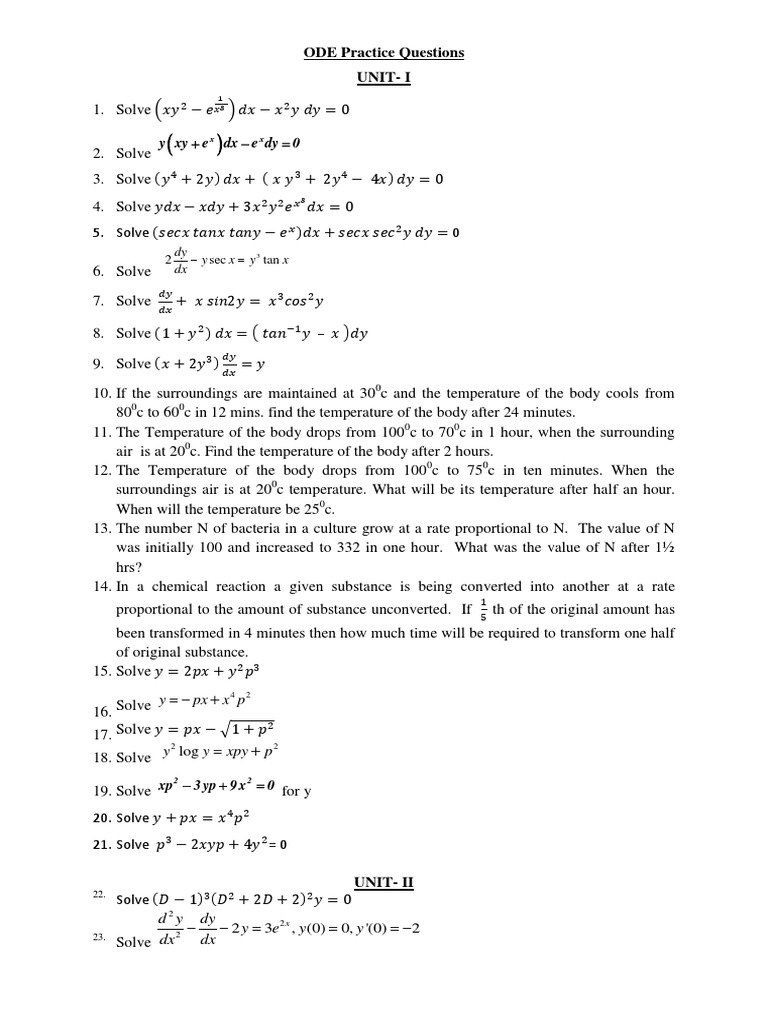 ODE Practice Questions PDF | PDF | Physical Chemistry | Thermodynamics