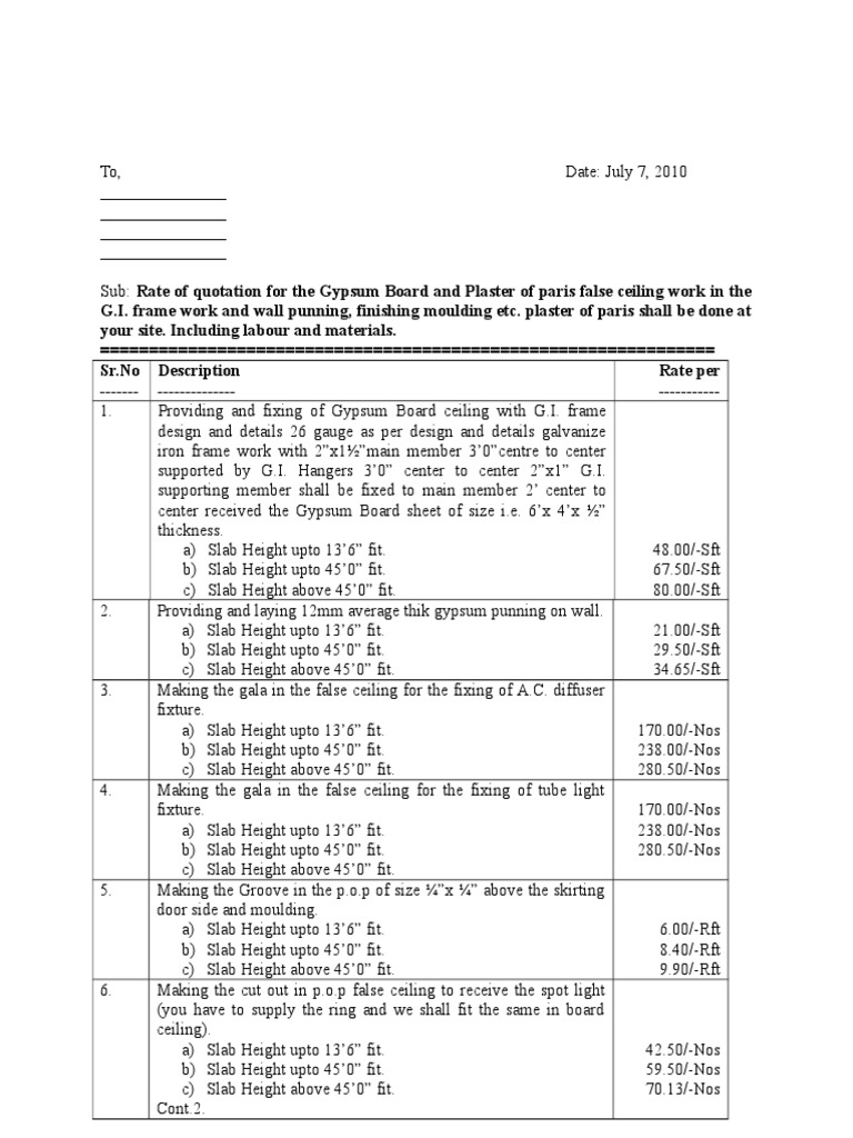 Blank Quotation PDF Plaster Drywall