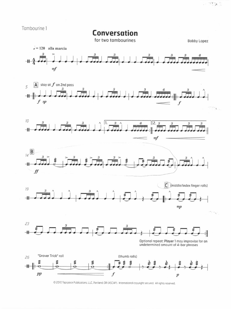Conversation For Two Tambourines Parts PDF