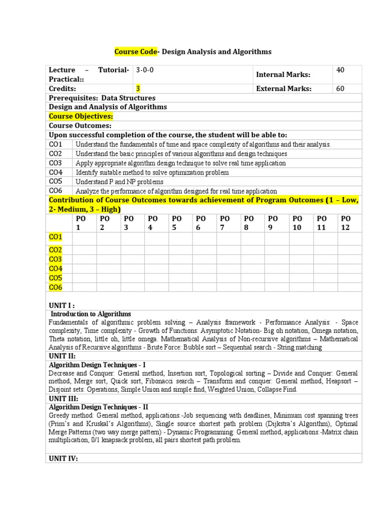 DAA Content Preparation Format | PDF | Computational Science | Teaching ...