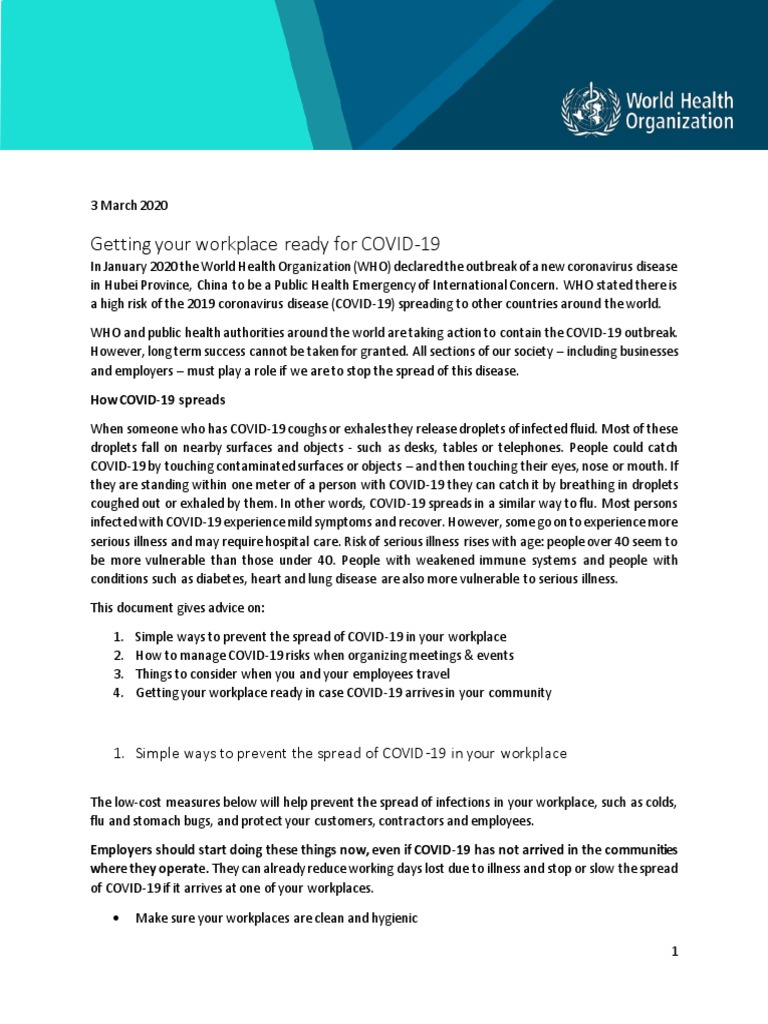 Getting Workplace Ready For Covid 19 PDF | PDF | Hand Washing | Hygiene
