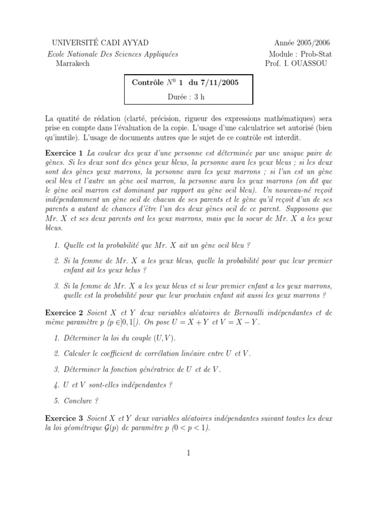 Conts 12005 | PDF | Probabilité | Couleur des yeux