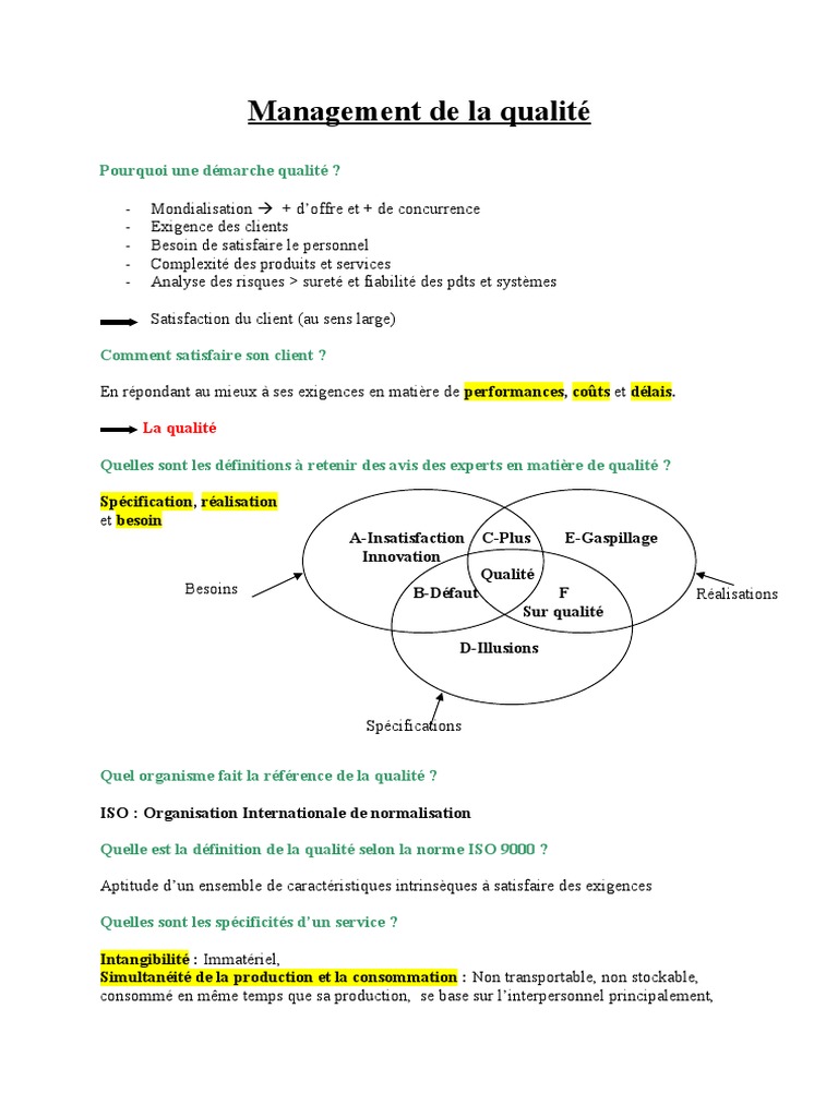 Gestion de la qualité : principes et normes | PDF | Management de la ...