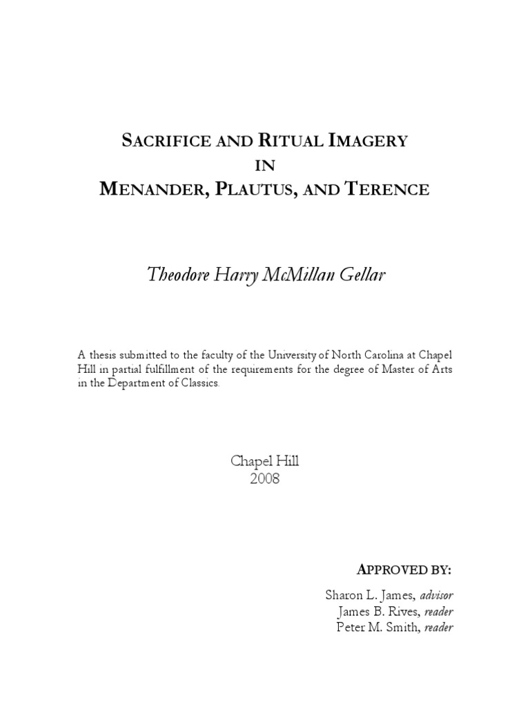 Sacrifice and Ritual Imagery in Menander Plautus and Terence PDF PDF Sacrifice Iliad