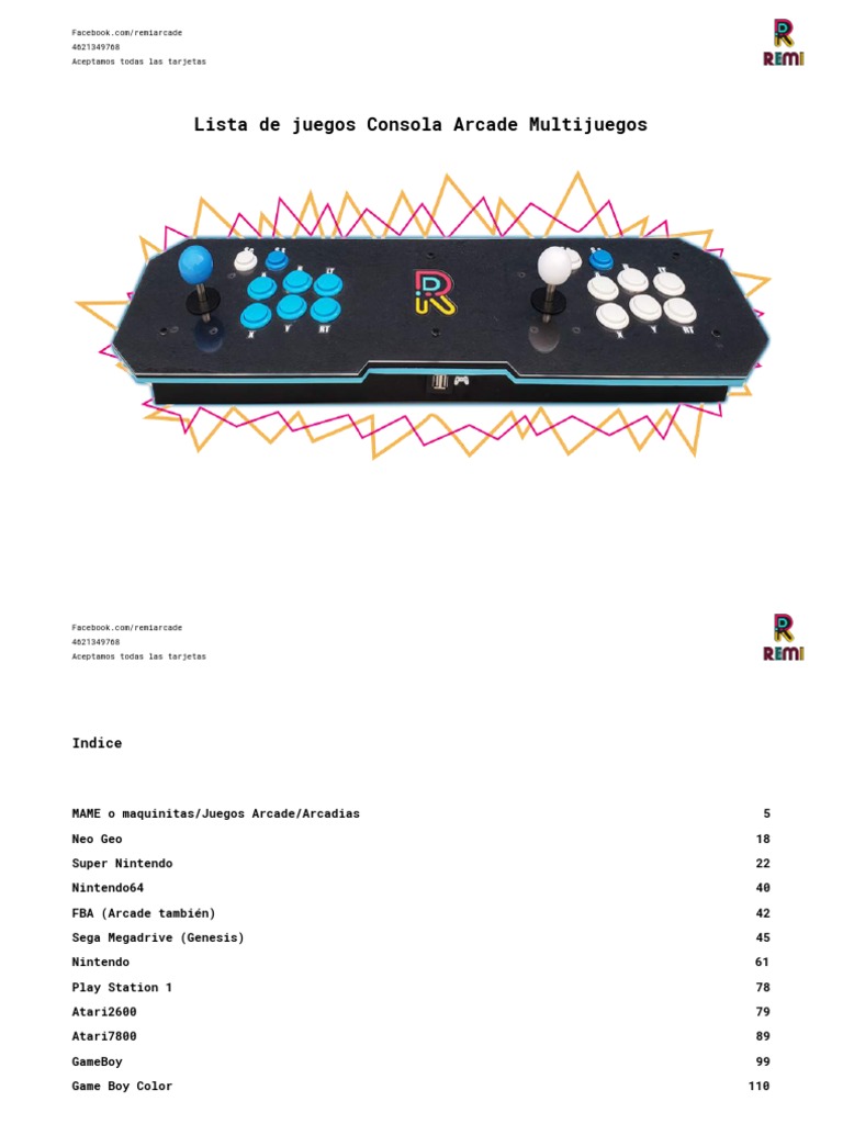 Lista de Juegos Consola Arcade Multijuegos REMI, PDF