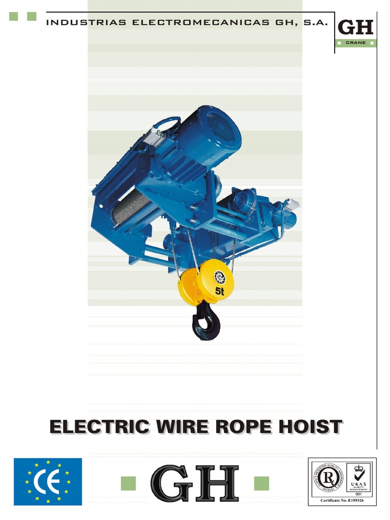 GH Electric Wire Rope Hoist | PDF | Electric Motor | Switch