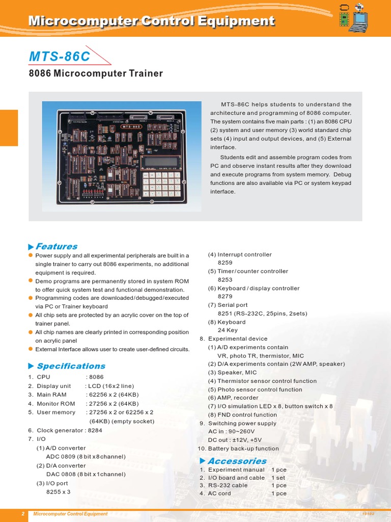 MTS-86C 8086 Microcomputer Trainer | PDF | Input/Output | Microcomputers