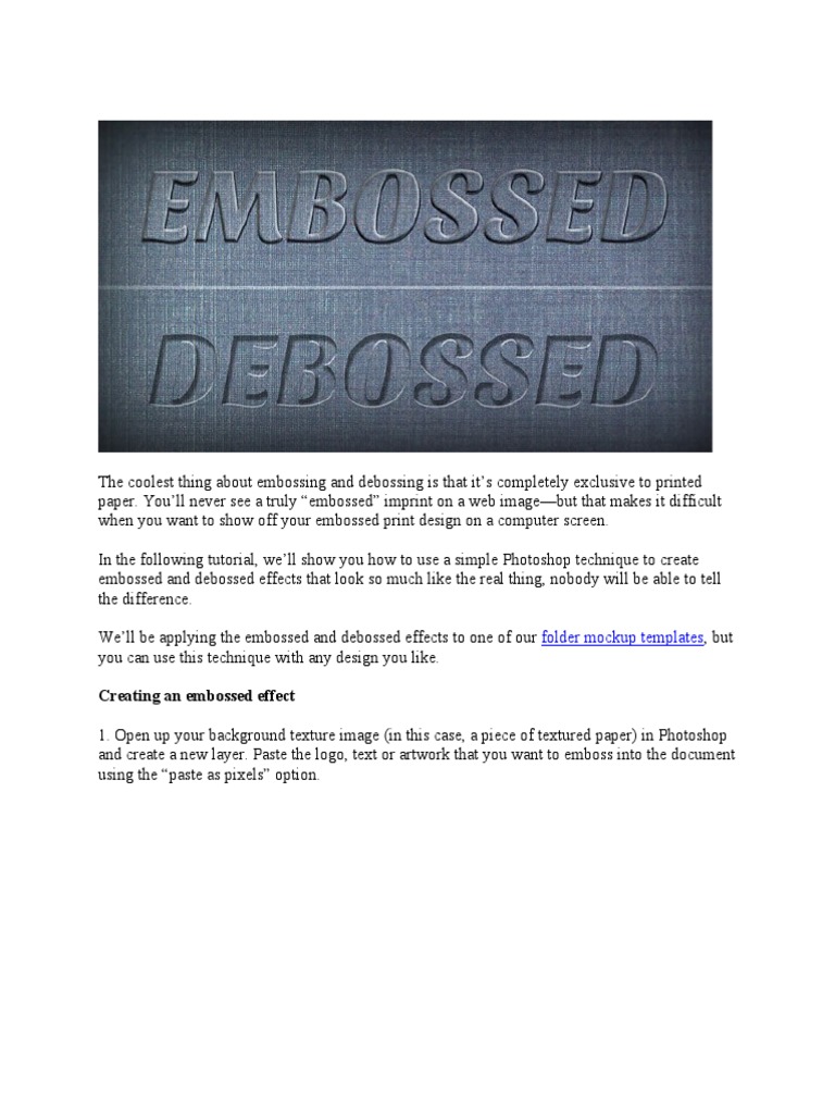 EmbossDeboss Text Effect Guide PDF Adobe Computer Graphics