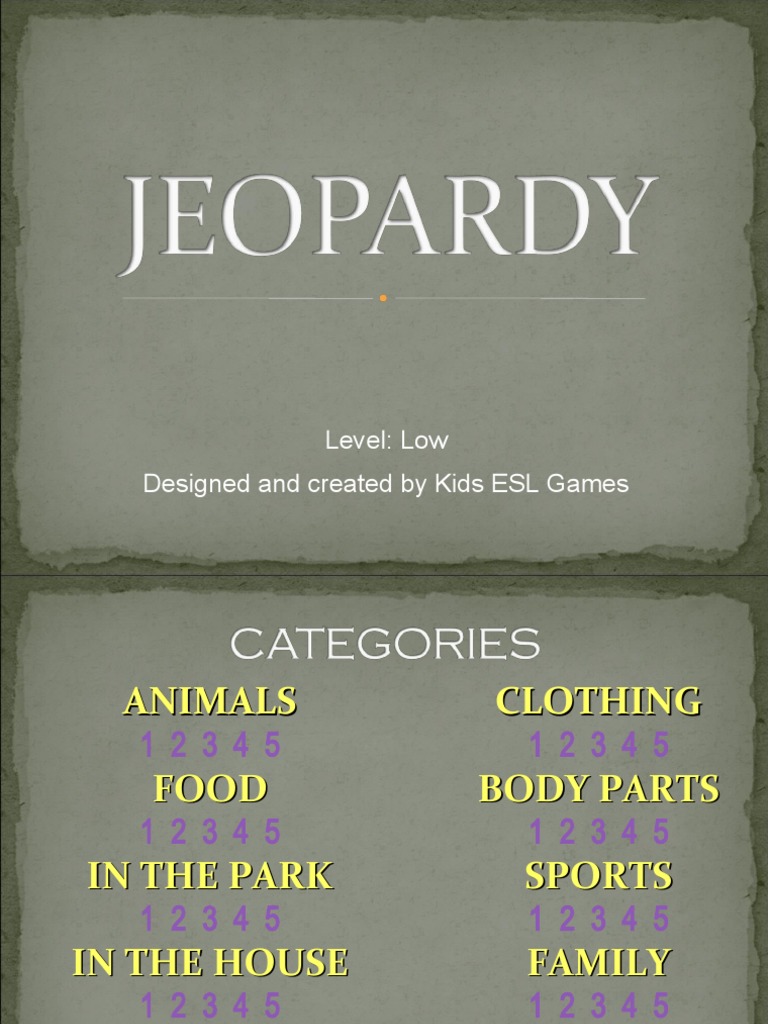 JEOPARDY Level Low PDF Food And Drink Foods