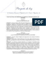 Proyecto de Ley - Plan Nacional Emergencia Violencia Contra Las Mujeres