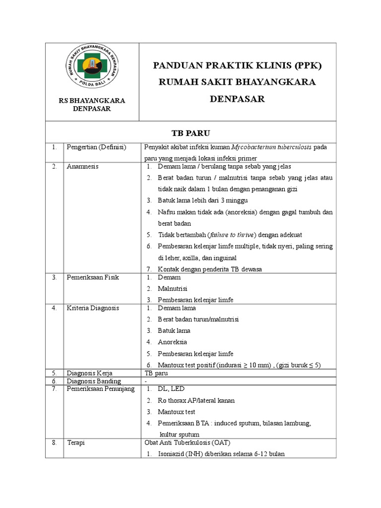 Panduan Praktik Klinis TB Paru | PDF
